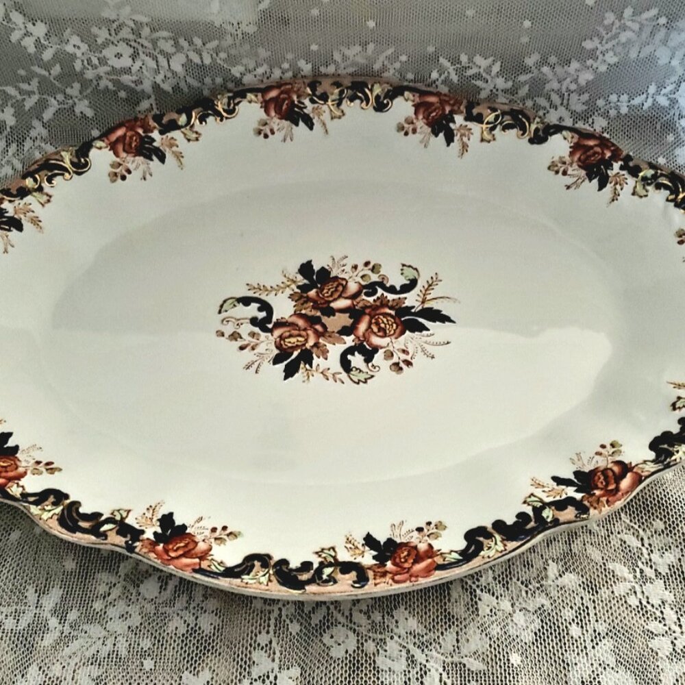 John Maddock & Sons Majestic Multicolored Floral 15" Oval Serving Platter